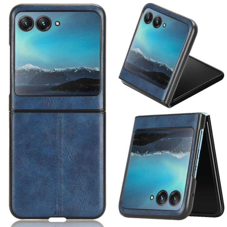 For Motorola Moto Razr 40 Ultra Sewing Cow Pattern Skin PC + PU + TPU Phone Case (Blue) - Motorola Cases by buy2fix | Online Shopping UK | buy2fix