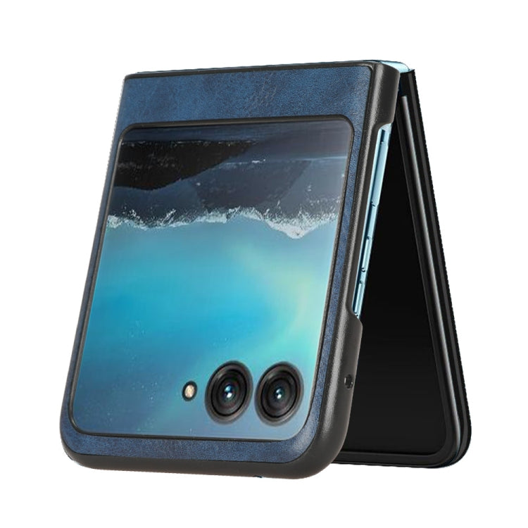 For Motorola Moto Razr 40 Ultra Sewing Cow Pattern Skin PC + PU + TPU Phone Case (Blue) - Motorola Cases by buy2fix | Online Shopping UK | buy2fix