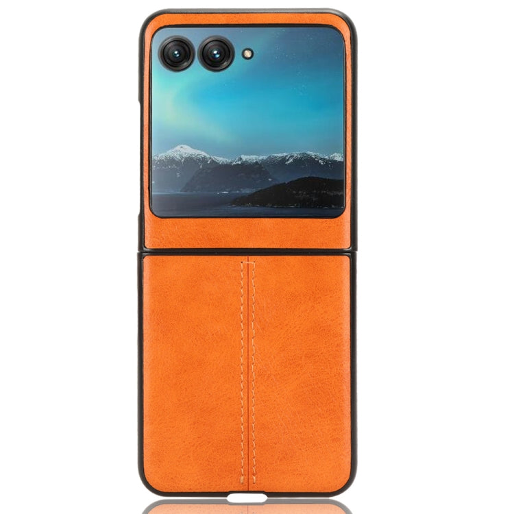 For Motorola Moto Razr 40 Ultra Sewing Cow Pattern Skin PC + PU + TPU Phone Case (Yellow) - Motorola Cases by buy2fix | Online Shopping UK | buy2fix