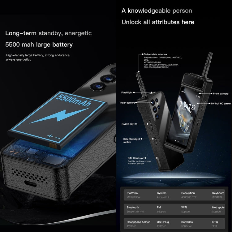 SOYES W88 Pro, 2GB+16GB, 4600mAh Battery, 4.0 inch Android 12 MTK6739CW Quad Core, Network: 4G, OTG, Dual SIM (Black) by SOYES