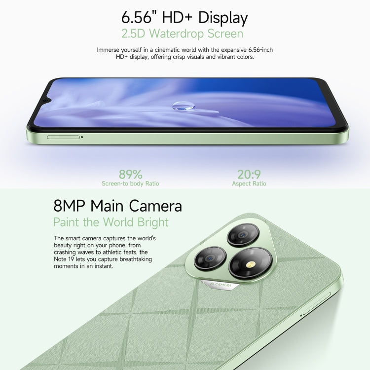 Ulefone Note 19, 3GB+32GB, Face ID & Side Fingerprint, 6.56 inch Android 14 Go Unisoc T603 Octa Core, Network: 4G, Dual SIM, OTG (Green) - Ulefone by Ulefone | Online Shopping UK | buy2fix