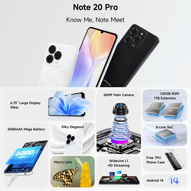 Ulefone Note 20 Pro, 4GB+256GB, Face ID & Side Fingerprint, 6000mAh, 6.75 inch Android 14 Unisoc T606 Octa Core, Network: 4G, Dual SIM, OTG (Satin Black) - Ulefone by Ulefone | Online Shopping UK | buy2fix