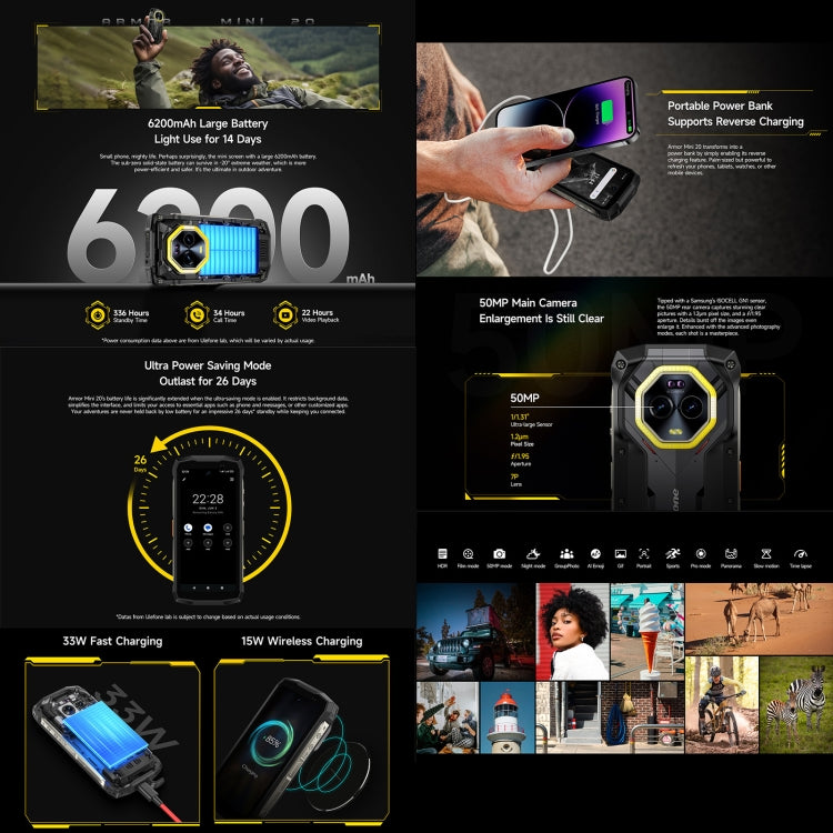 Ulefone Armor Mini 20, Night Vision, 8GB+256GB, IP68/IP69K Rugged Phone, 4.7 inch Android 14 MediaTek Helio G99 Octa Core, Network: 4G, NFC, OTG (Black) - Ulefone by Ulefone | Online Shopping UK | buy2fix