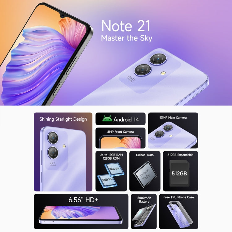 Ulefone Note 21, 4GB+128GB, Face ID & Fingerprint, 6.56 inch Android 14 Unisoc T606 Octa Core, Network: 4G, Dual SIM, OTG (Starlight Black) - Ulefone by Ulefone | Online Shopping UK | buy2fix