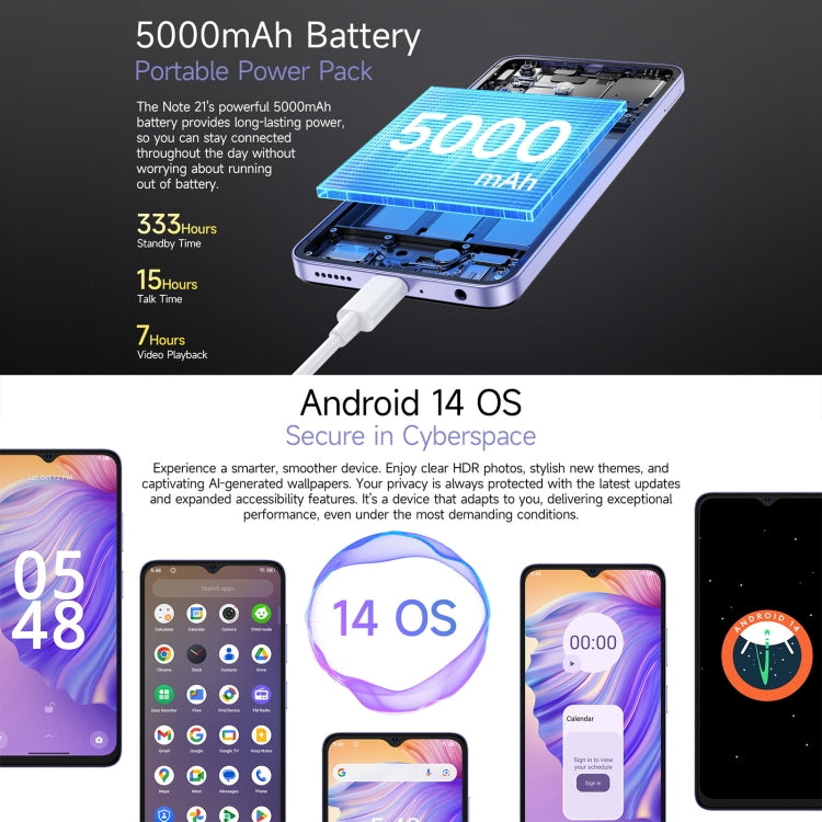 Ulefone Note 21, 4GB+128GB, Face ID & Fingerprint, 6.56 inch Android 14 Unisoc T606 Octa Core, Network: 4G, Dual SIM, OTG (Starlight Black) - Ulefone by Ulefone | Online Shopping UK | buy2fix