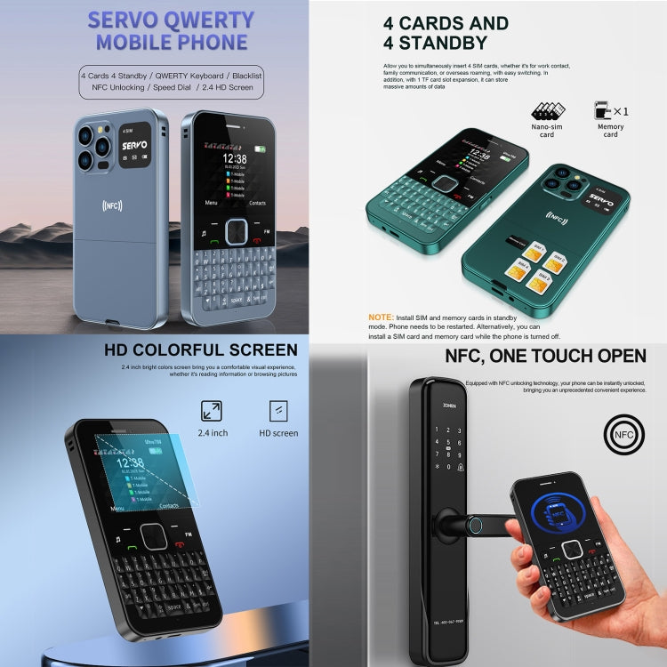 SERVO U700, 2.4 inch, MTK6261D, 58 Full Keyboards, Support Bluetooth, FM, NFC, Quick Dial, Flashlight, GSM, Quad SIM (Green) - SERVO by SERVO | Online Shopping UK | buy2fix