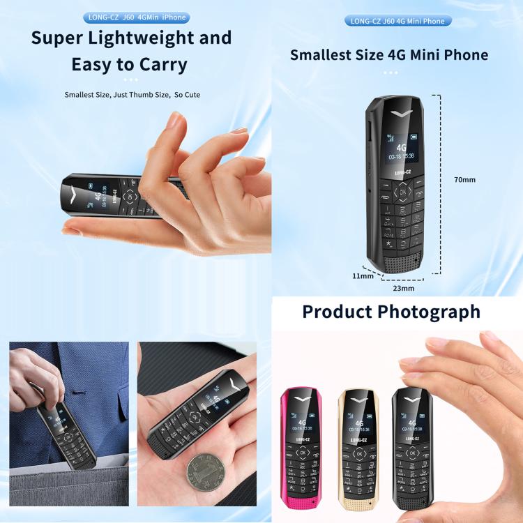 LONG-CZ J60 4G Mini Phone, 1.77 inch Unisoc T107, 21 Keys, Network: 4G, Single SIM (Black) - Others by buy2fix | Online Shopping UK | buy2fix