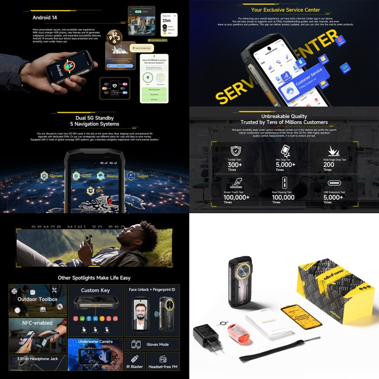 Ulefone Armor Mini 20 Pro, 8GB+256GB, IP68/IP69K Rugged Phone, 4.7 inch Android 14 MediaTek Dimensity 6300 5G Octa Core, Network: 5G, NFC, OTG (Mecha Black) - Ulefone by Ulefone | Online Shopping UK | buy2fix