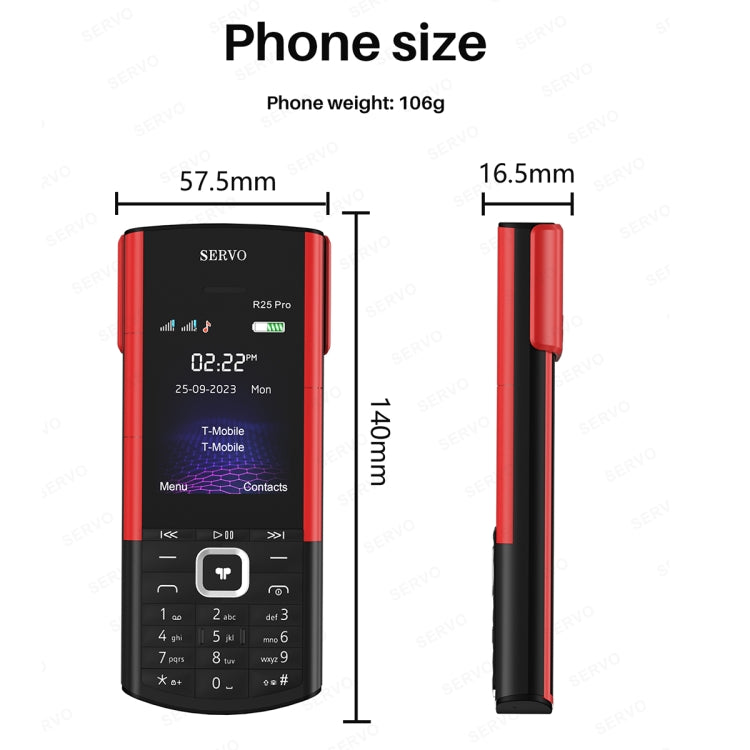 SERVO R25 Pro Mobile Phone with TWS Bluetooth Headsets, 2.4 inch, 24 Keys, Support Bluetooth, Quick Dial, Auto Response, FM, Flashlight, GSM, Dual SIM (Black Red) - SERVO by SERVO | Online Shopping UK | buy2fix