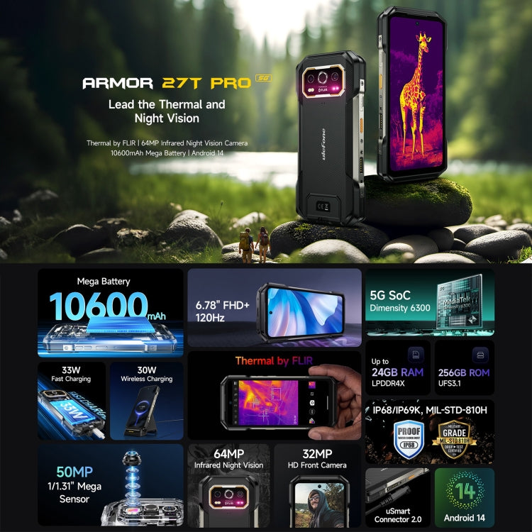 Ulefone Armor 27T Pro Rugged Phone, Thermal Imaging, 12GB+256GB, Night Vision, 10600mAh, 6.78 inch Android 14 MediaTek Dimensity 6300 Octa Core, Network: 5G, NFC (Black) - Ulefone by buy2fix | Online Shopping UK | buy2fix