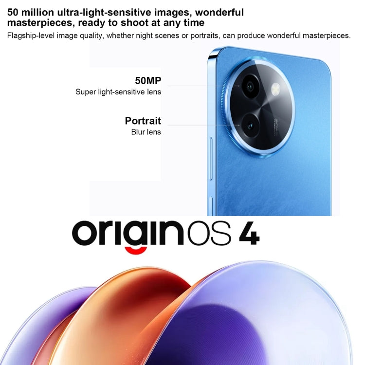 vivo Y200t, Dual Back Cameras, 8GB+256GB, Face ID Screen Fingerprint Identification, 6.72 inch Android 14.0 OriginOS 4 Snapdragon 6 Gen 1 Octa Core 2.2GHz, OTG, Network: 5G, Support Google Play (Blue) by vivo