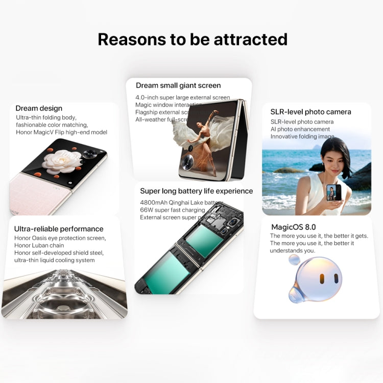 Honor Magic V Flip, 12GB+1TB, 6.8 inch + 4.0 inch Screen MagicOS 8.0 Snapdragon 8+ Gen 1 Octa Core, Network: 5G, NFC, OTG (White) - Honor by HONOR | Online Shopping UK | buy2fix