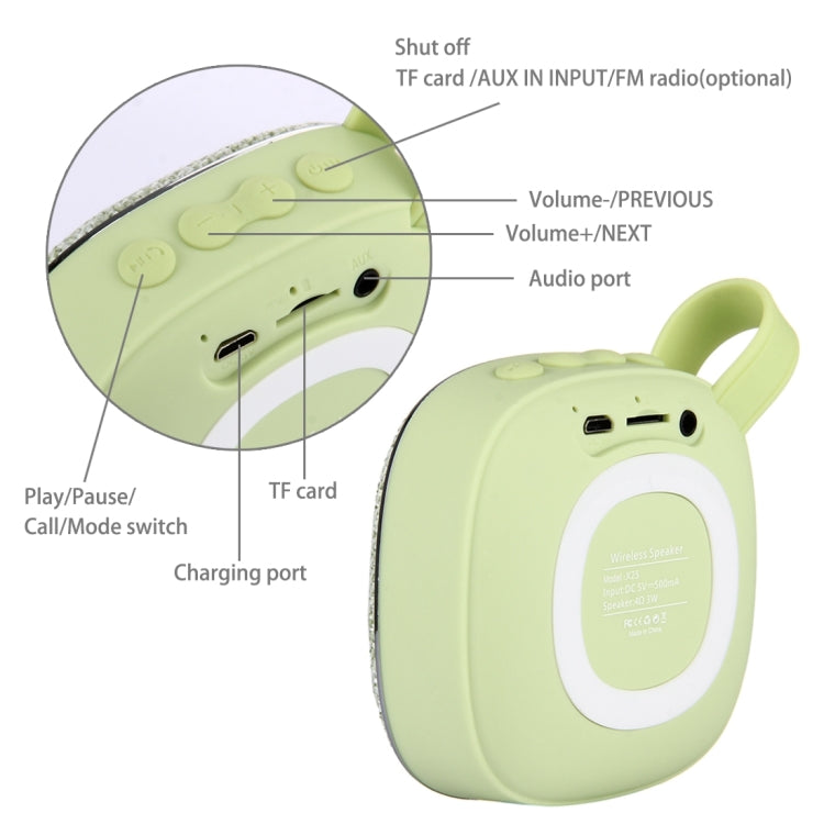 X25 Portable Fabric Design Bluetooth Stereo Speaker with Built-in MIC, Support Hands-free Calls & TF Card & AUX IN, Bluetooth Distance: 10m(Green) - Desktop Speaker by buy2fix | Online Shopping UK | buy2fix