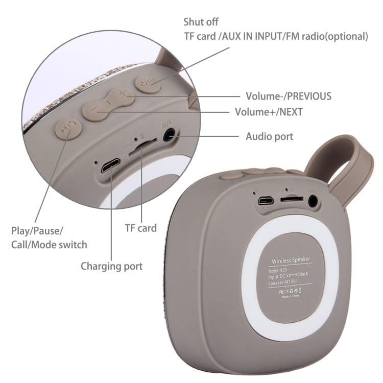 X25 Portable Fabric Design Bluetooth Stereo Speaker with Built-in MIC, Support Hands-free Calls & TF Card & AUX IN, Bluetooth Distance: 10m(Khaki) - Desktop Speaker by buy2fix | Online Shopping UK | buy2fix