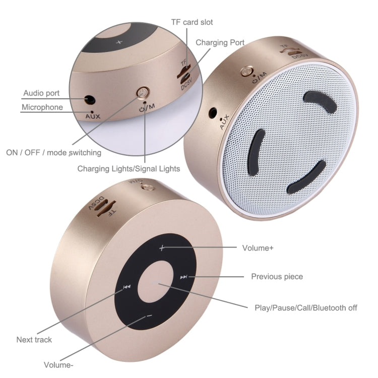 A8 Portable Stereo Bluetooth Speaker Built-in MIC, Support Hands-free Calls / TF Card / AUX IN(Gold) - Desktop Speaker by buy2fix | Online Shopping UK | buy2fix