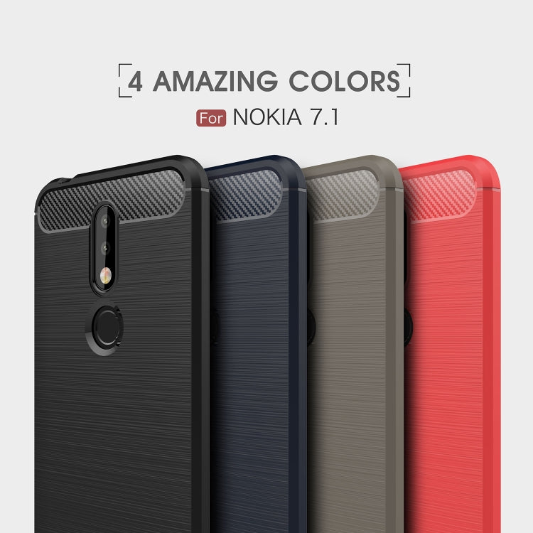 Brushed Texture Carbon Fiber Soft TPU Case for Nokia 7.1(Red) by buy2fix