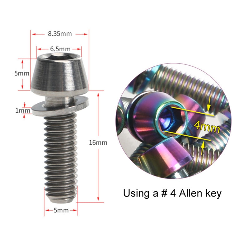TOSEEK Bicycle Handlebar Stem Screw Titanium Alloy M5x16mm Mountain Bike Fixed Gear Handlebar Stem Screw with Gasket (Titanium Color) - Bicycle Grips by TOSEEK | Online Shopping UK | buy2fix
