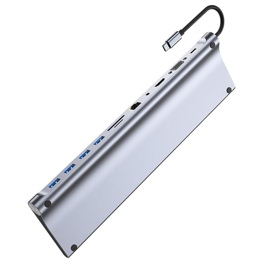 AD-059 11 in 1 USB-C / Type-C to 4K HDMI + VGA + SD / TF Card Slot + Gigabit Ethernet + 3.5mm AUX + USB-C / Type-C + 4 USB 3.0 Multifunctional Docking Station HUB by buy2fix