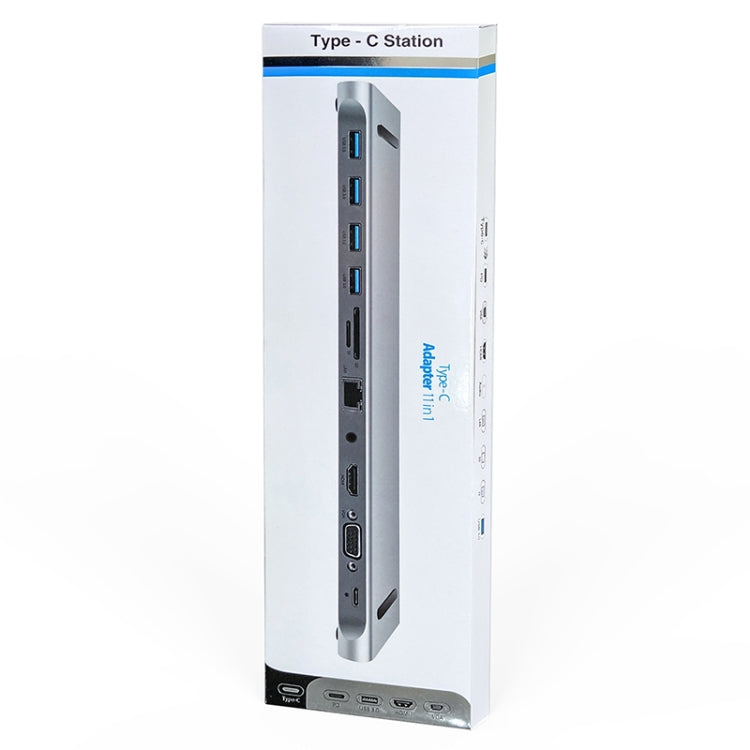 AD-059 11 in 1 USB-C / Type-C to 4K HDMI + VGA + SD / TF Card Slot + Gigabit Ethernet + 3.5mm AUX + USB-C / Type-C + 4 USB 3.0 Multifunctional Docking Station HUB by buy2fix