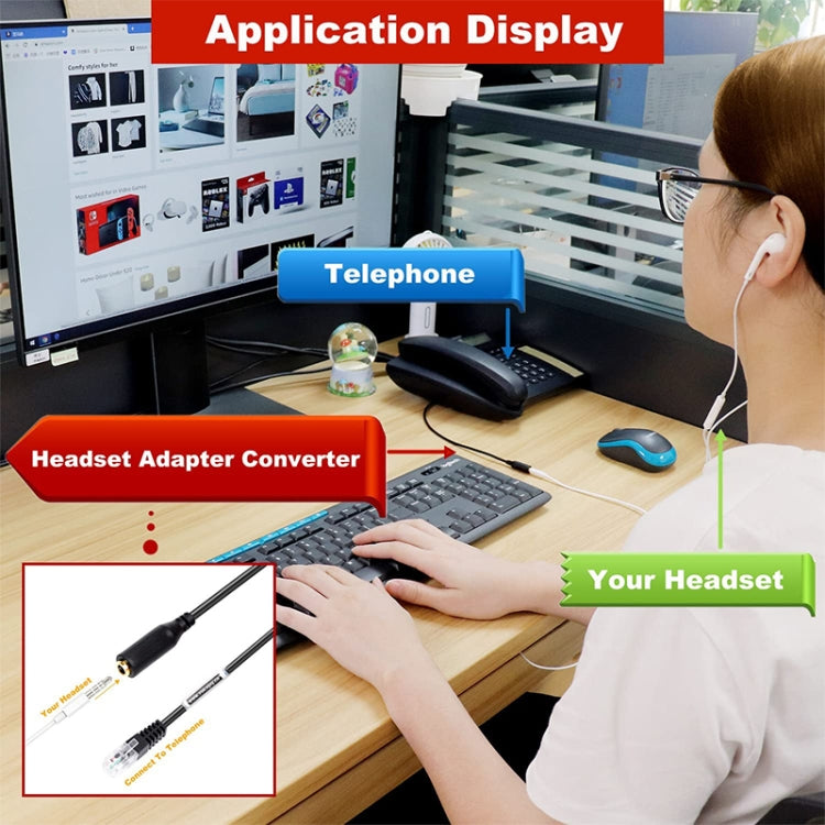 3.5mm Jack to RJ9 PC / Mobile Phones Headset to Office Phone Adapter Convertor Cable, Length: 32cm(Black) by buy2fix