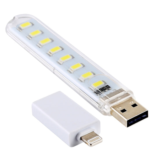 8LEDs 5V 200LM USB LED Book Light Portable Night Light, with 8 Pin Adapter(White Light) by buy2fix