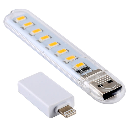 8LEDs 5V 200LM USB LED Book Light Portable Night Light, with 8 Pin Adapter(Warm White) by buy2fix