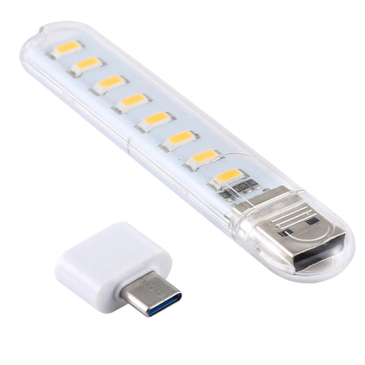 8LEDs 5V 200LM USB LED Book Light Portable Night Light, with Type-C Adapter(Warm White) by buy2fix