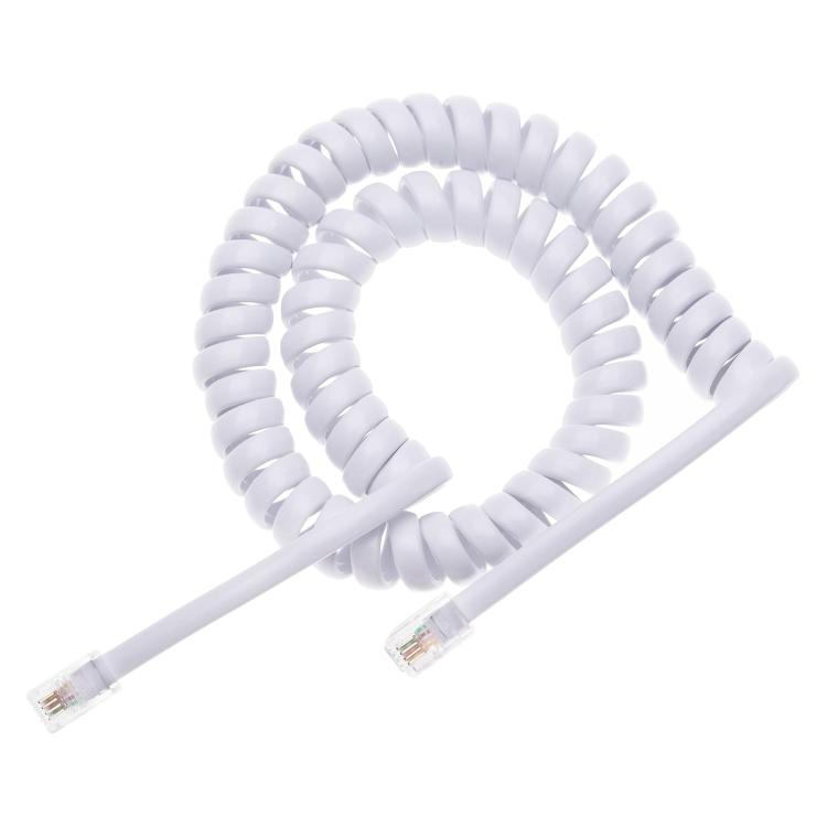 4 Core Male to Male RJ11 Spring Style Telephone Extension Coil Cable Cord Cable, Stretch Length: 3m(White) - Telephone Cable by buy2fix | Online Shopping UK | buy2fix