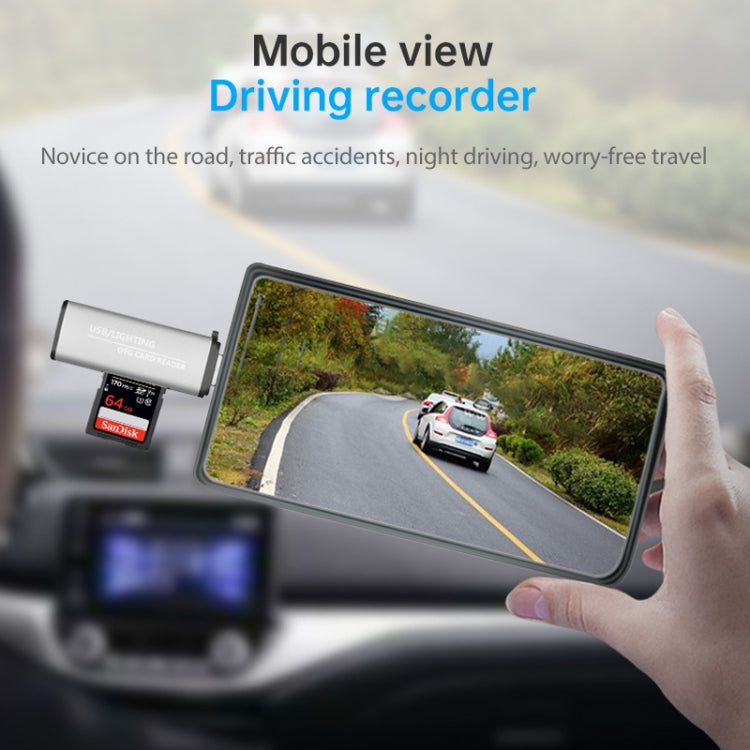 118 2 in 1 USB + 8 Pin Interfaces USB Flash Disk / Memory Card OTG Card Reader for IOS System Mobile Phone / Computer (Light Grey) by buy2fix