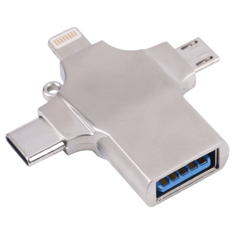 4 in 1 8 Pin + Micro USB + USB-C / Type-C to USB Metal Card Reader - U Disk & Card Reader by buy2fix | Online Shopping UK | buy2fix