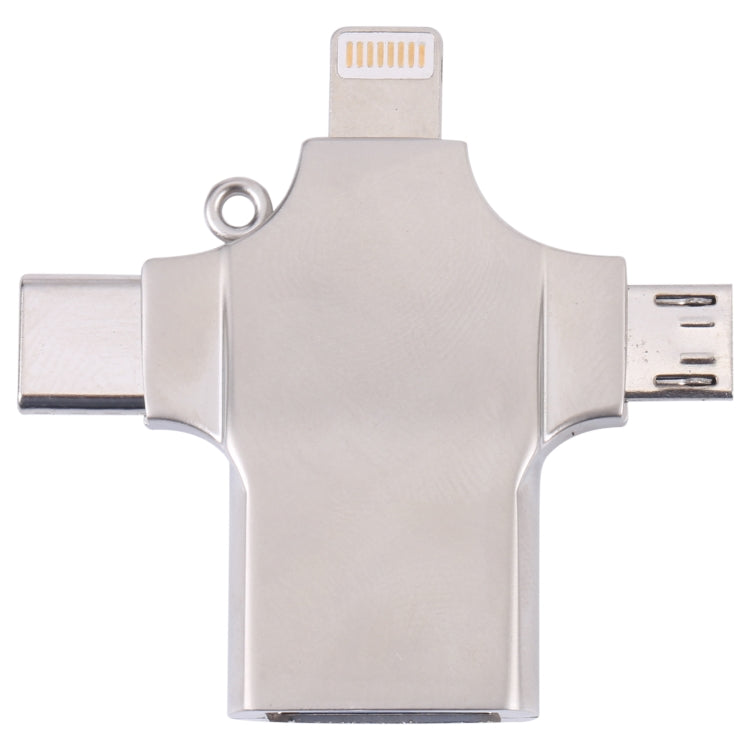 4 in 1 8 Pin + Micro USB + USB-C / Type-C to USB Metal Card Reader - U Disk & Card Reader by buy2fix | Online Shopping UK | buy2fix