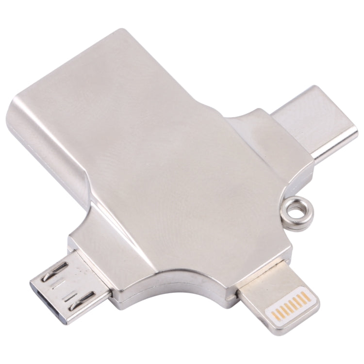 4 in 1 8 Pin + Micro USB + USB-C / Type-C to USB Metal Card Reader - U Disk & Card Reader by buy2fix | Online Shopping UK | buy2fix