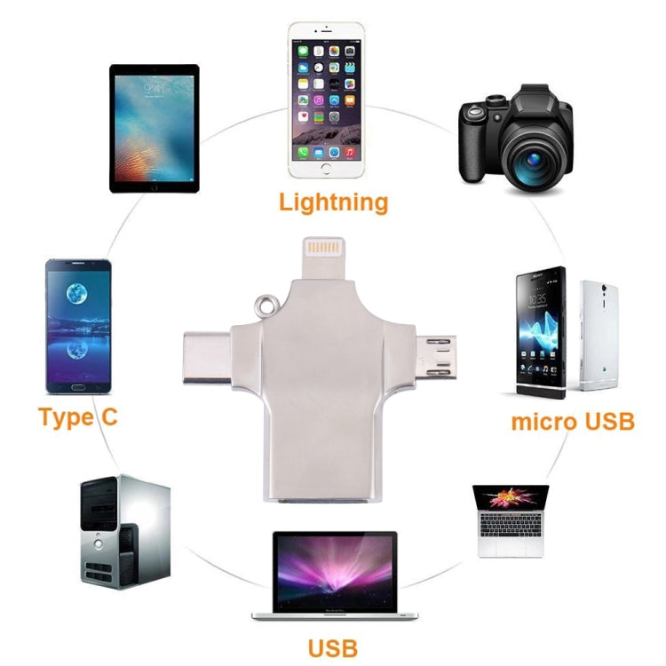 4 in 1 8 Pin + Micro USB + USB-C / Type-C to USB Metal Card Reader - U Disk & Card Reader by buy2fix | Online Shopping UK | buy2fix