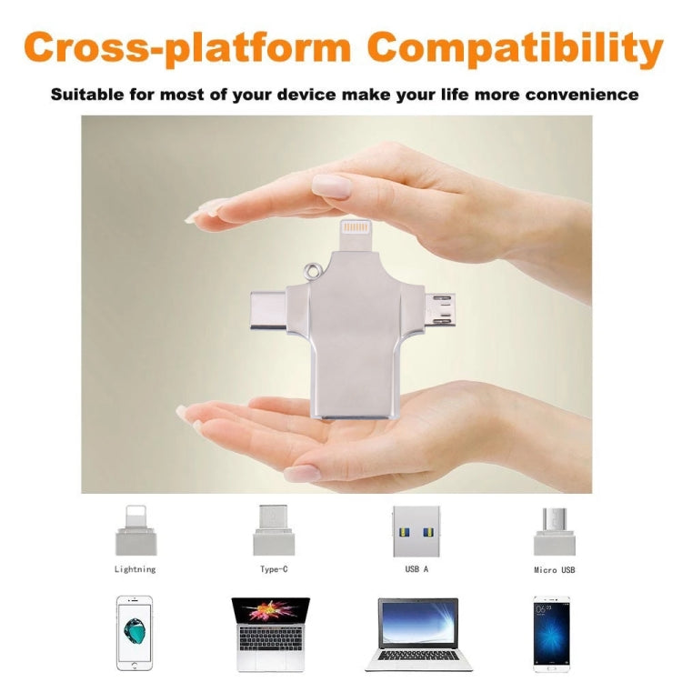 4 in 1 8 Pin + Micro USB + USB-C / Type-C to USB Metal Card Reader - U Disk & Card Reader by buy2fix | Online Shopping UK | buy2fix
