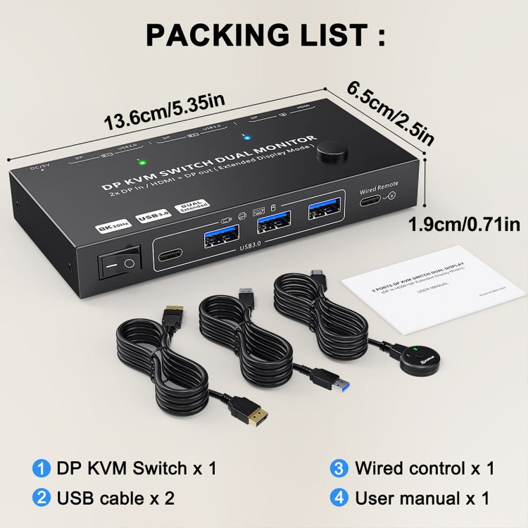 KC-KVM212DH 4K 60HZ USB3.0 DP Dual Display KVM Switcher with MST Dual Screen Extension Replication by buy2fix