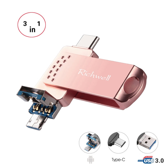 Richwell 3 in 1 32G Type-C + Micro USB + USB 3.0 Metal Flash Disk with OTG Function(Rose Gold) by Richwell