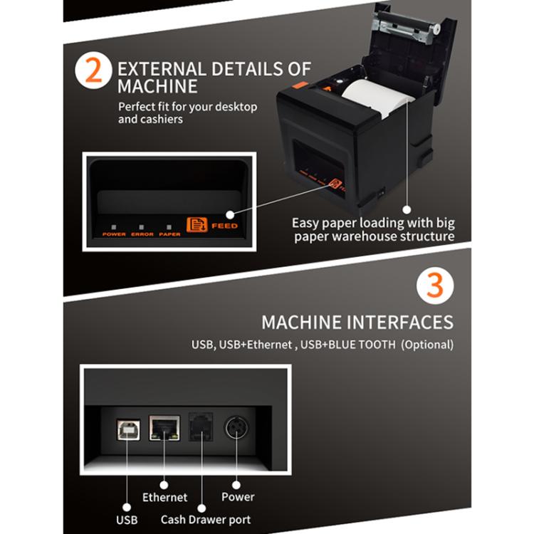 ZJ-8360-L USB Bluetooth Wireless Auto-cutter 80mm Thermal Receipt Printer(AU Plug) - Receipt Printers by buy2fix | Online Shopping UK | buy2fix
