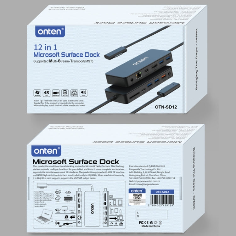 Onten SD12 For Microsoft Surface 12 in 1 Multi-function Docking Station by Onten