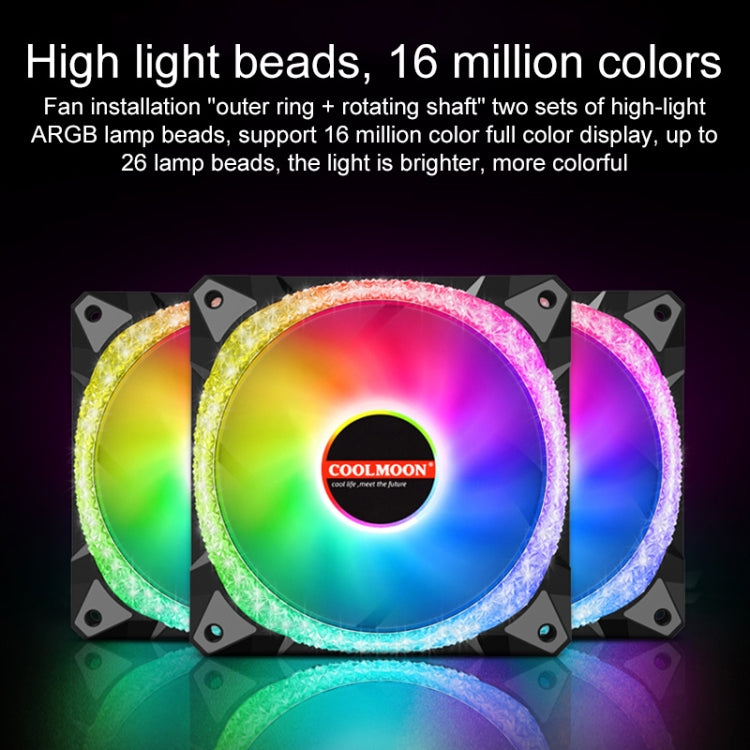 COOLMOON AS2 PWM Controlled Cooling Fan 12CM Dual-aperture Computer Water Cooling ARGB Chassis Fan (White) by COOLMOON