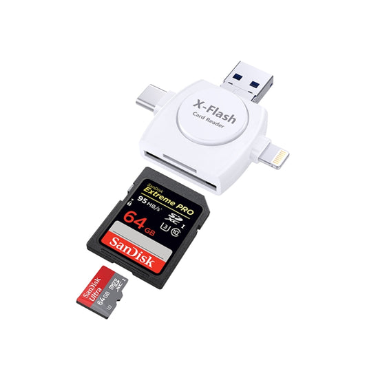 X-Flash R01 3 in 1 8 Pin + USB-C / Type-C + Micro USB Interface SD / TF Card Reader(White) by buy2fix