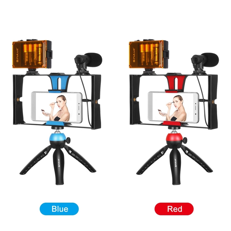 PULUZ 4 in 1 Vlogging Live Broadcast LED Selfie Light Smartphone Video Rig Kits with Microphone + Tripod Mount + Cold Shoe Tripod Head for iPhone, Galaxy, Huawei, Xiaomi, HTC, LG, Google, and Other Smartphones(Blue) by PULUZ