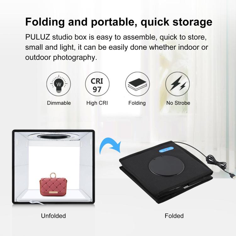 PULUZ 25cm Folding Portable High CRI Ring LED Photo Lighting Studio Tent Box + Shadowless Light Lamp Panel Pad with 12 Colors Backdrops, Size: 25cm x 25cm x 25cm(Black) - by PULUZ | Online Shopping UK | buy2fix