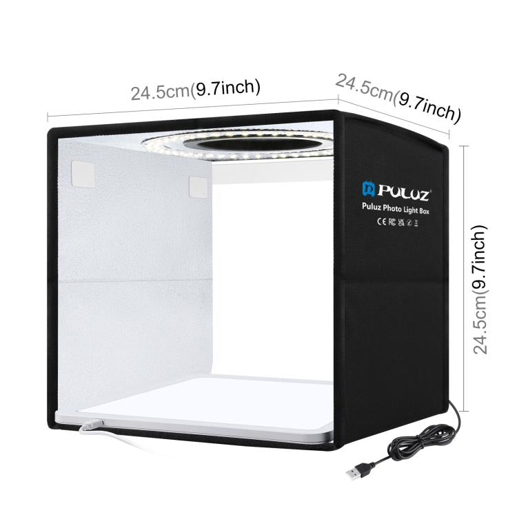 PULUZ 25cm Folding Portable High CRI Ring LED Photo Lighting Studio Tent Box + Shadowless Light Lamp Panel Pad with 12 Colors Backdrops, Size: 25cm x 25cm x 25cm(Black) - by PULUZ | Online Shopping UK | buy2fix