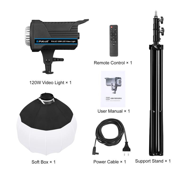 PULUZ 220V 120W Studio Video Light + 2.8m Light Holder + 65cm Foldable Lantern Softbox Photography Kit(EU Plug) by PULUZ