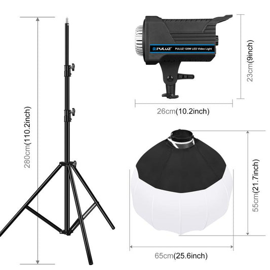 PULUZ 220V 120W Studio Video Light + 2.8m Light Holder + 65cm Foldable Lantern Softbox Photography Kit(US Plug) - Shoe Mount Flashes by PULUZ | Online Shopping UK | buy2fix