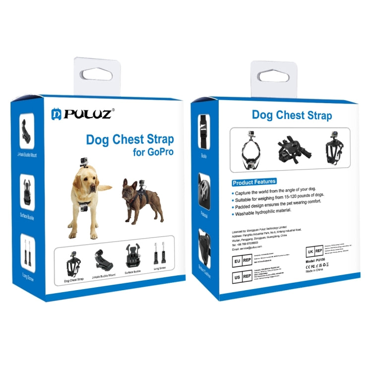 PULUZ Hound Dog Fetch Harness Adjustable Chest Strap Mount for GoPro, Insta360, DJI and Other Action Cameras(Black) by PULUZ