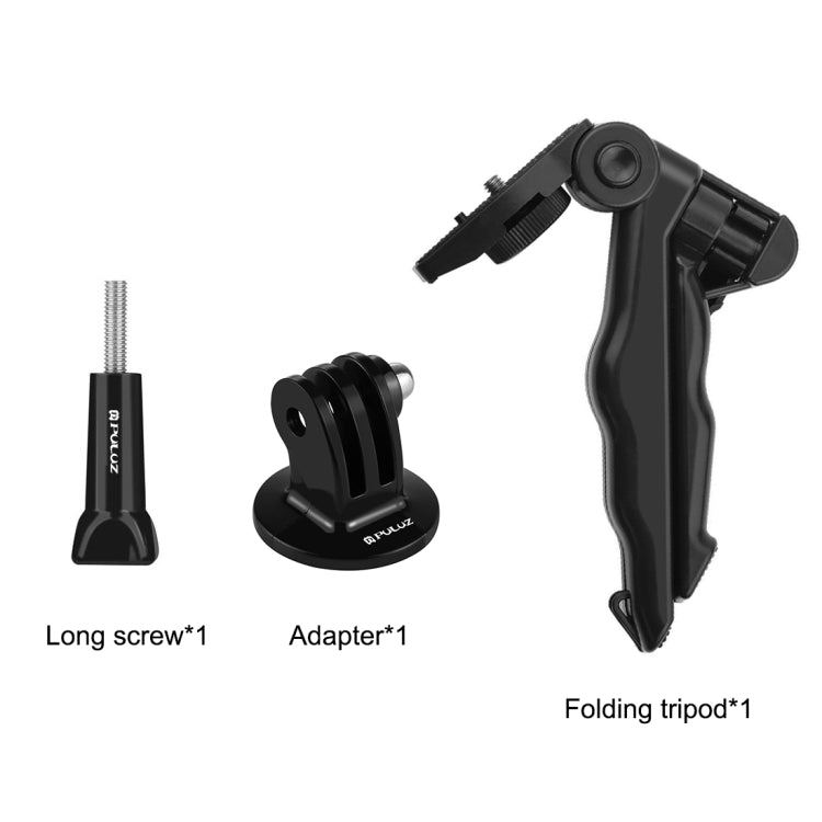 PULUZ Grip Folding Tripod Mount with Adapter & Screws for GoPro, Insta360, DJI and Other Action Cameras, Load Max: 2kg(Black) - Portable Mini Tripod by PULUZ | Online Shopping UK | buy2fix