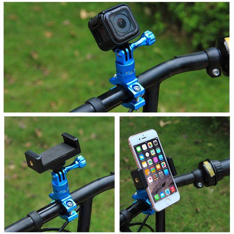PULUZ 360 Degree Rotation Bike Aluminum Handlebar Adapter Mount with Screw for GoPro, Insta360, DJI and Other Action Cameras(Blue) - Bicycle Handlebar Mount by PULUZ | Online Shopping UK | buy2fix
