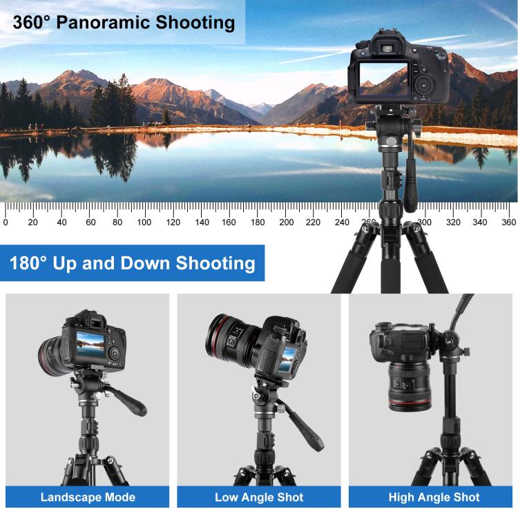 PULUZ 1.6m Reverse-Folding Professional Video Tripod with Fluid Drag Head (Black) - Tripods by PULUZ | Online Shopping UK | buy2fix