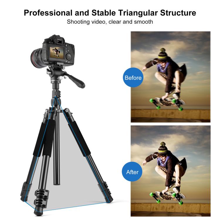 PULUZ 1.6m Reverse-Folding Professional Video Tripod with Fluid Drag Head (Black) - Tripods by PULUZ | Online Shopping UK | buy2fix